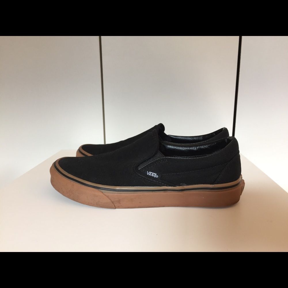 Vans Black Slip Ons with Gum Sole